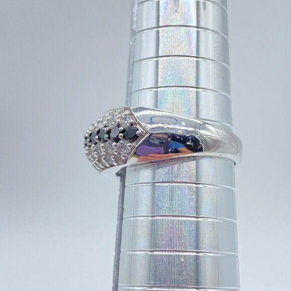 925 Sterling Silver White & Black CZ Pave Design Ring Band Size 7 *READ* - Picture 7 of 11